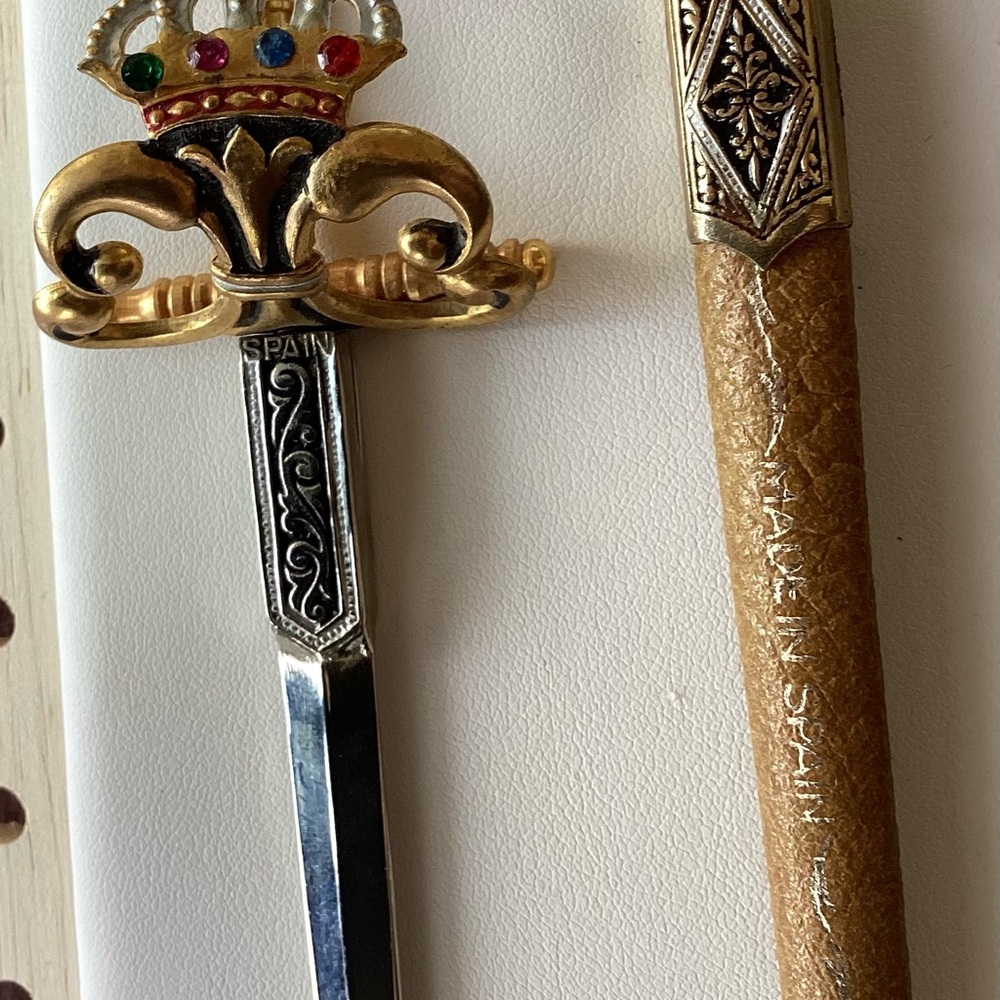 Decorative Sword with Gold and Silver Accents and jewelled crown. From Spain